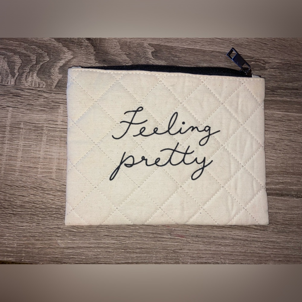 Cotton Zippered Pouch / Bag 9”w x 7”h - Feeling Pretty - Natural